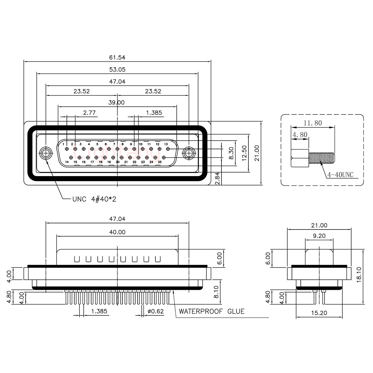 防水DP25 公 直插板 鎖螺絲 車(chē)針