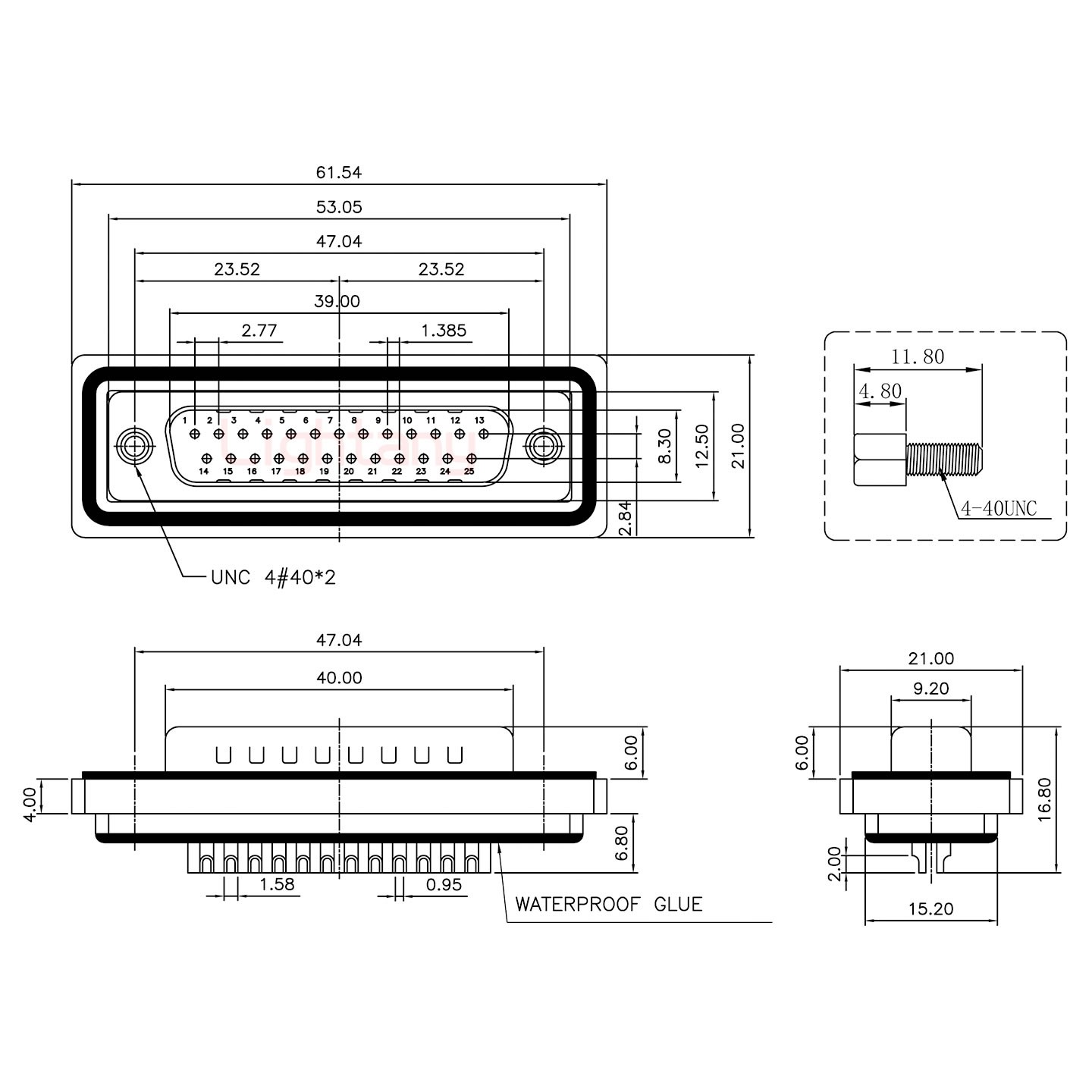 防水DB25 公 焊線(xiàn)式 鎖螺絲 車(chē)針