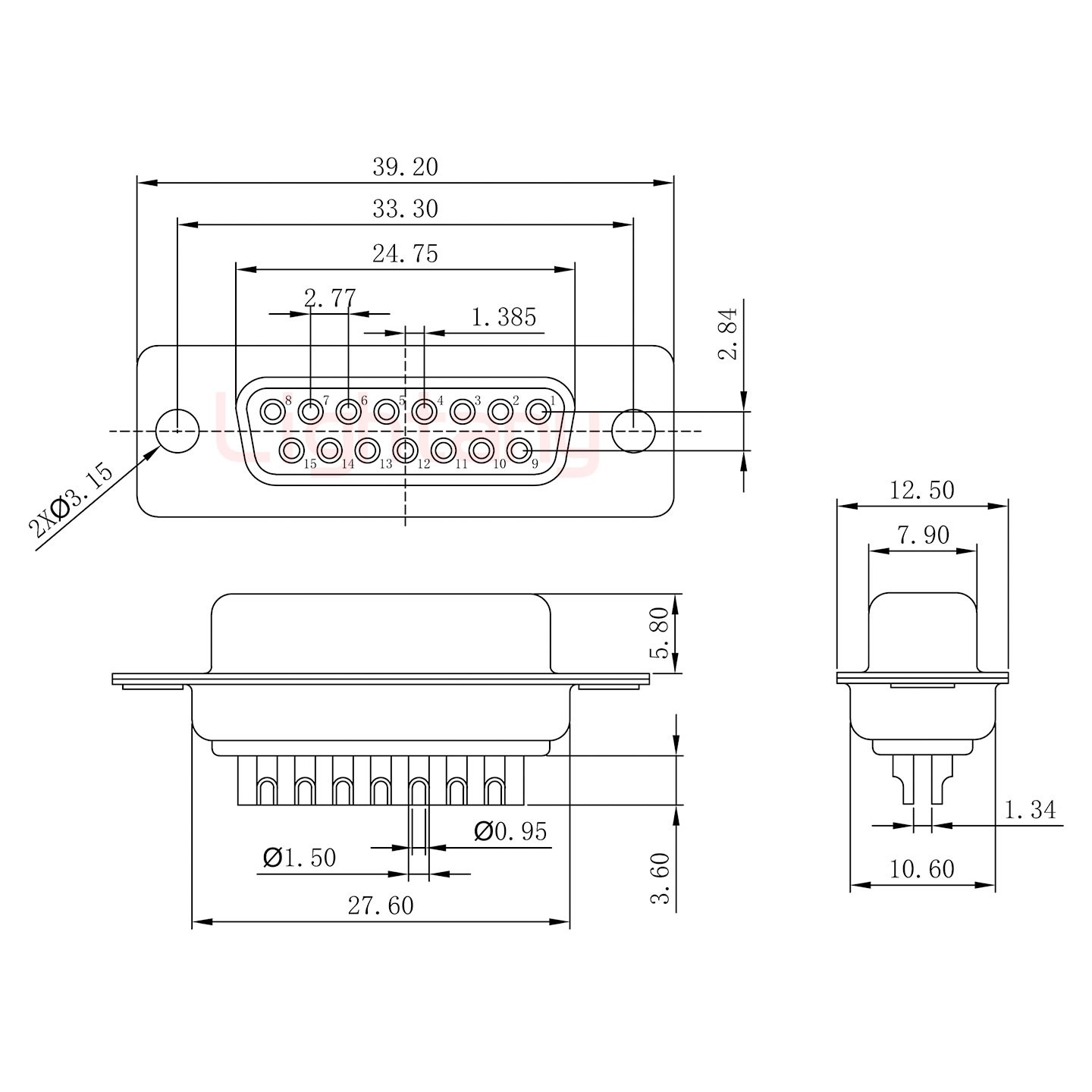 DB15母頭焊線(xiàn)+防水直式接頭 線(xiàn)徑5~11mm