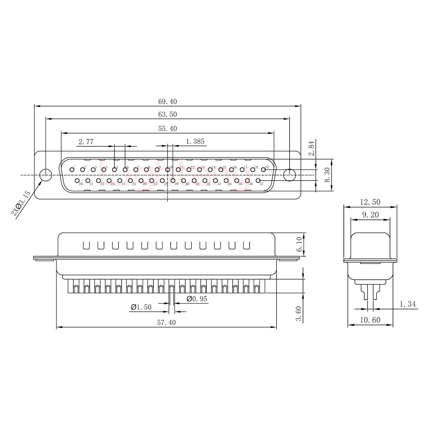 DB37公頭焊線+防水直式接頭 線徑5~11mm