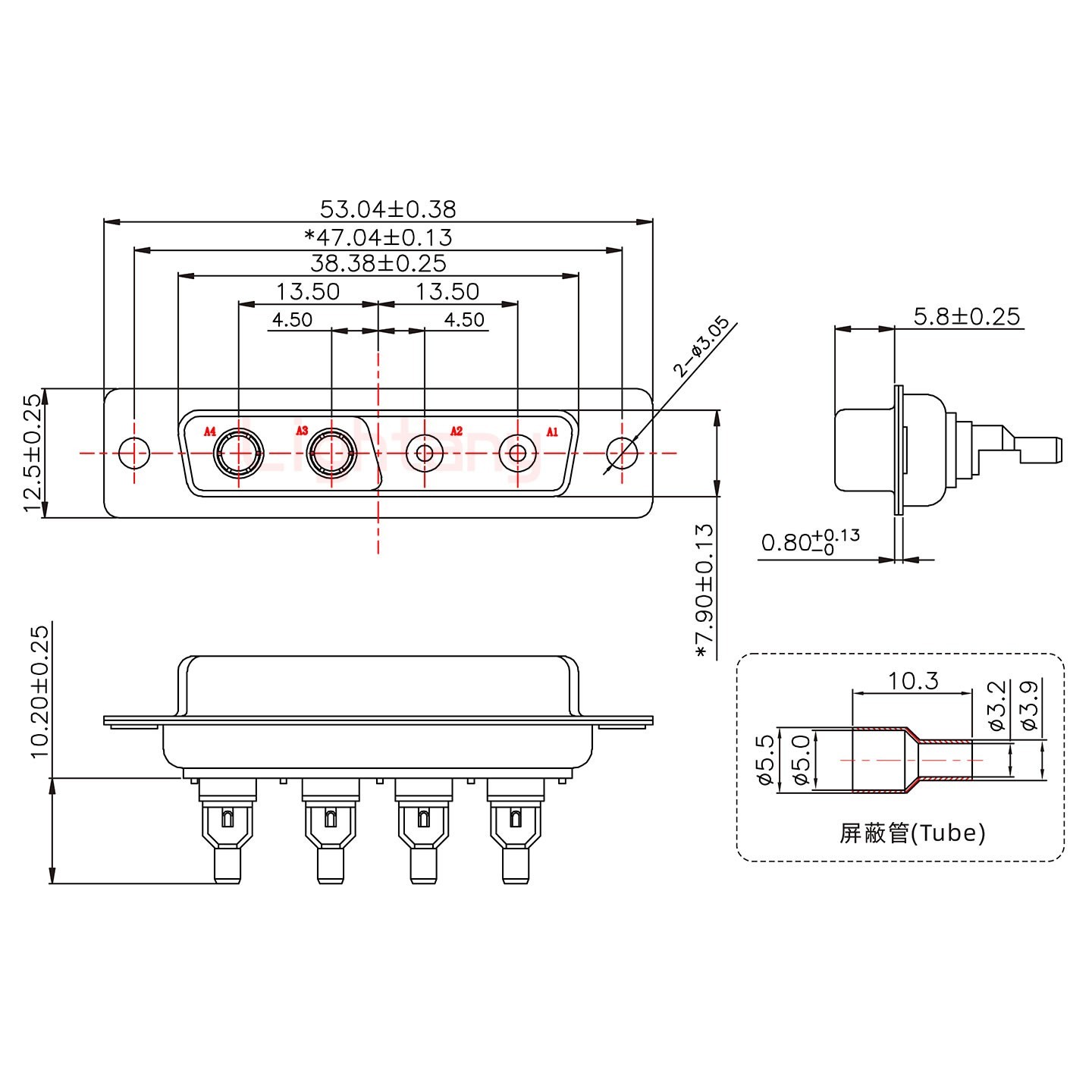 4V4母頭焊線+防水接頭/線徑10~16mm/射頻同軸50歐姆