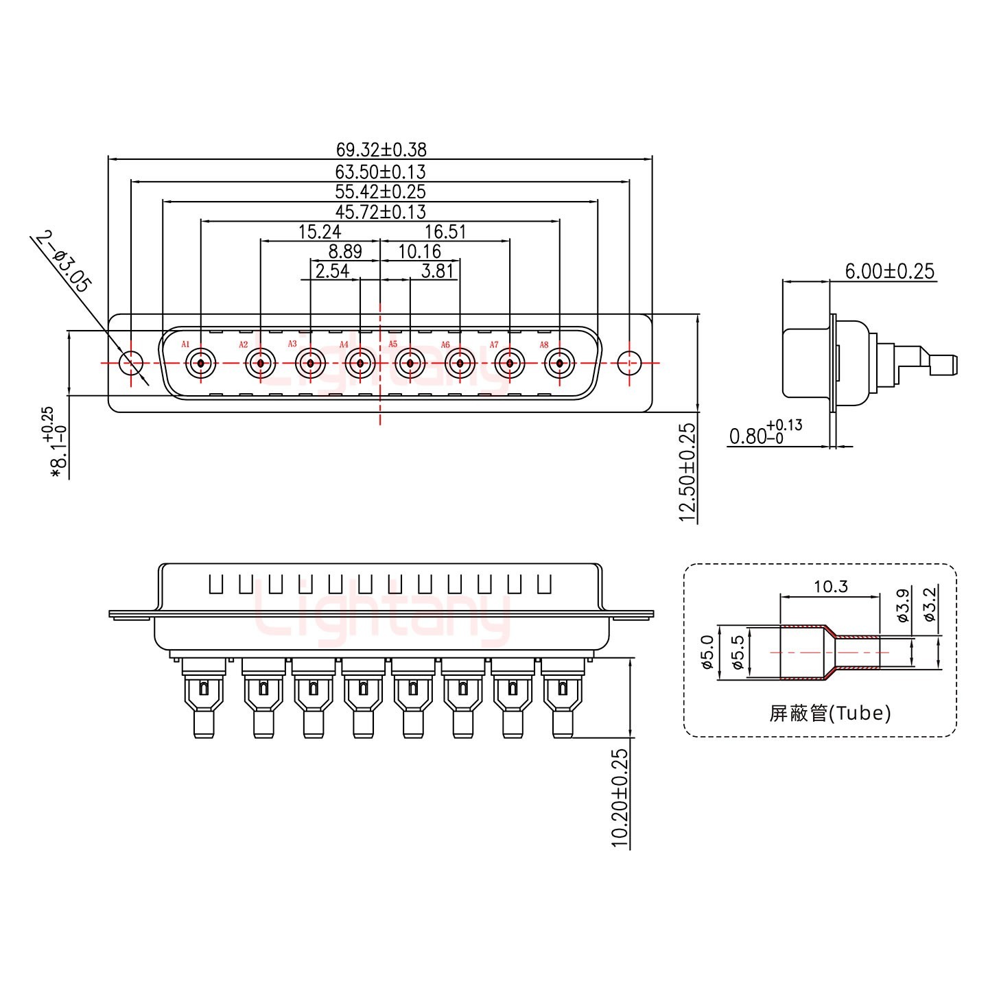 8W8公頭焊線+防水接頭/線徑5~11mm/射頻同軸50歐姆