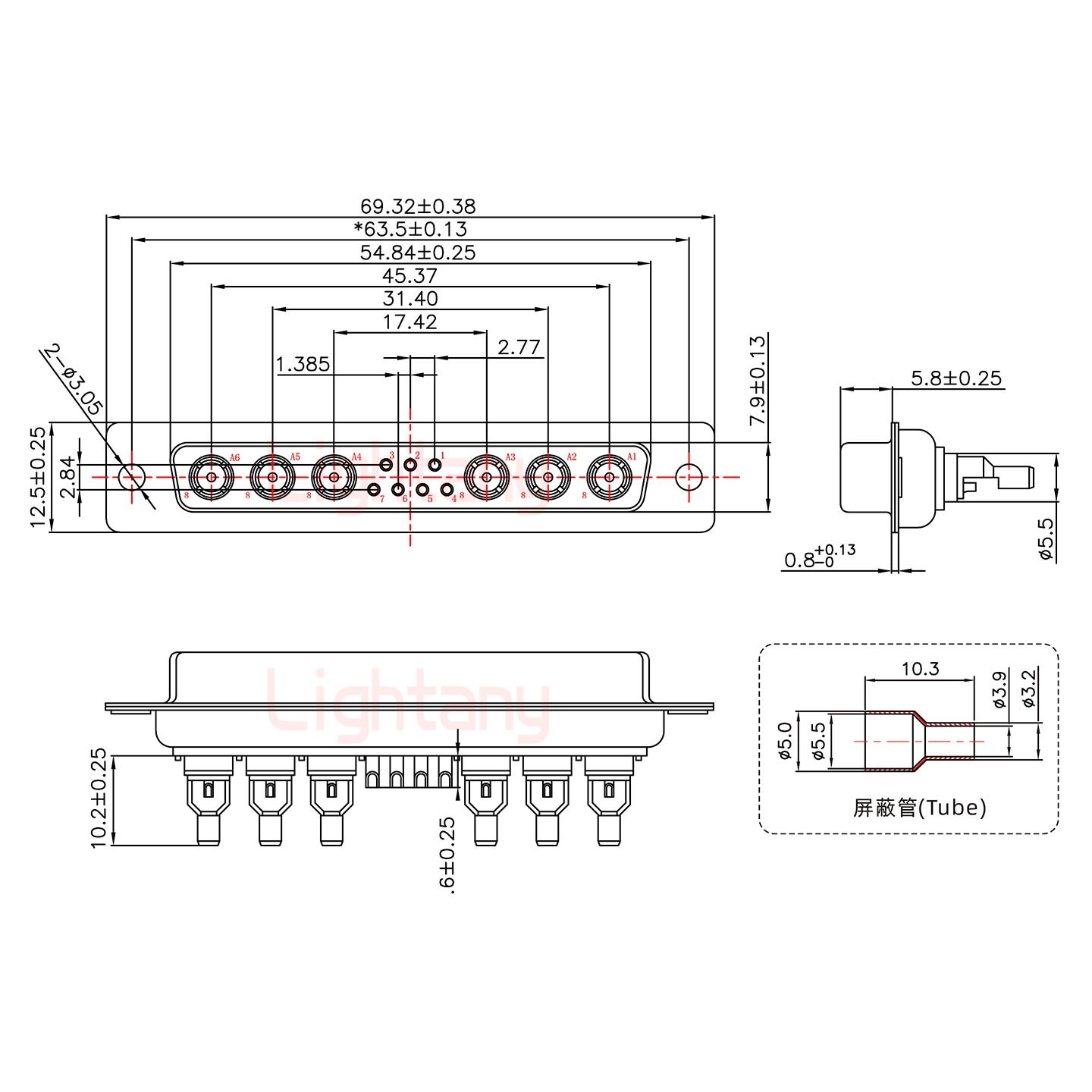 13W6A母頭焊線+防水接頭/線徑10~16mm/射頻同軸75歐姆