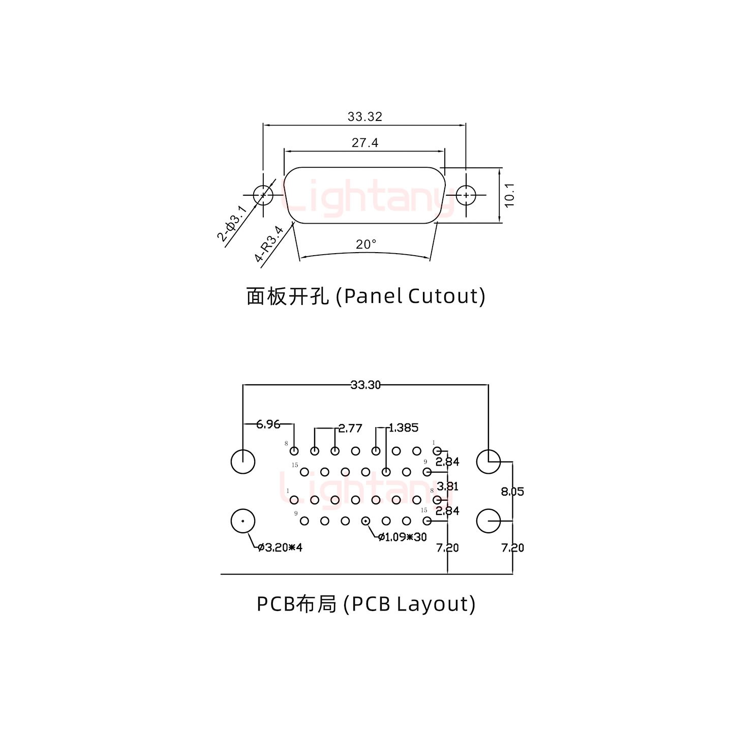 DR15 上母下公 間距19.05車針雙胞胎 D-SUB連接器