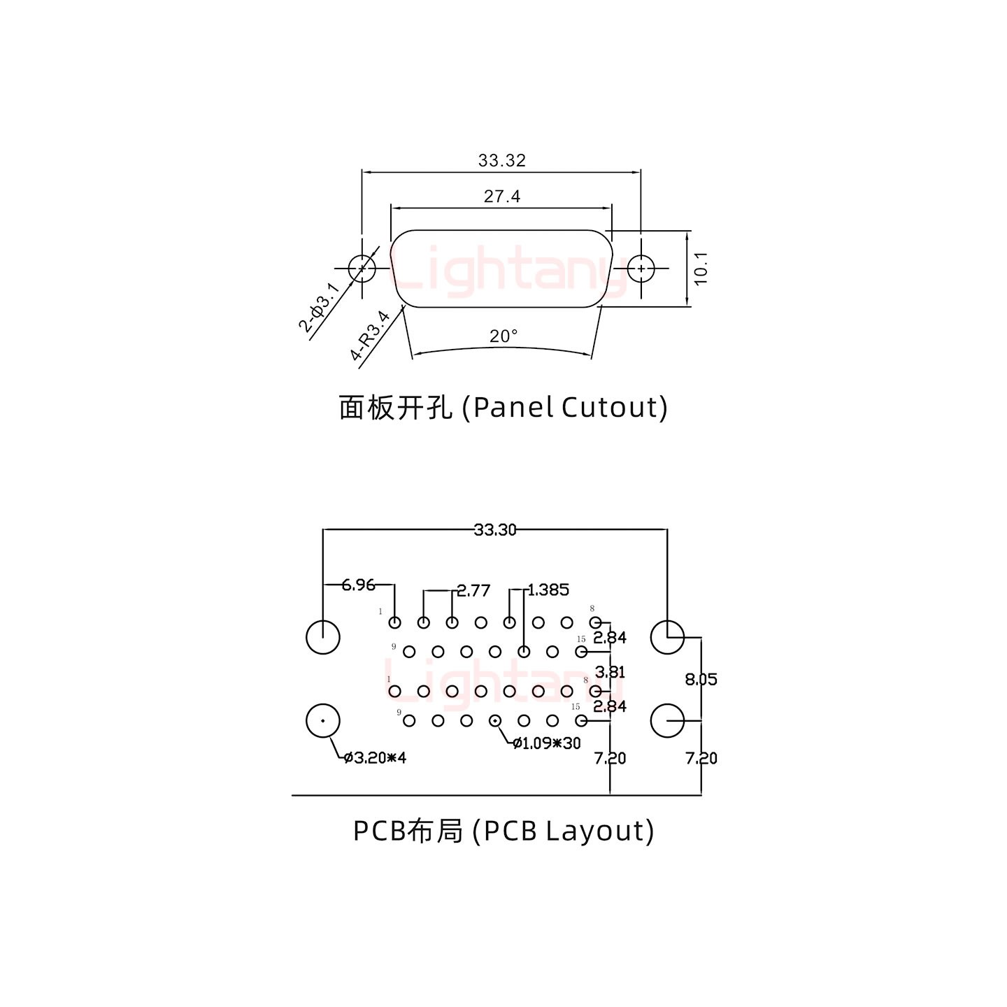 DR15 公對公 間距19.05車針雙胞胎 D-SUB連接器