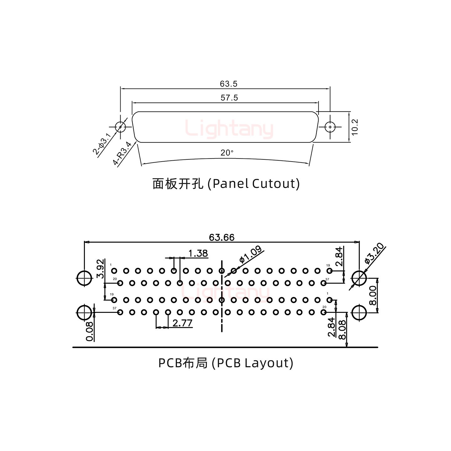 DR37上公下母 間距19.05 雙胞胎沖針 D-SUB連接器