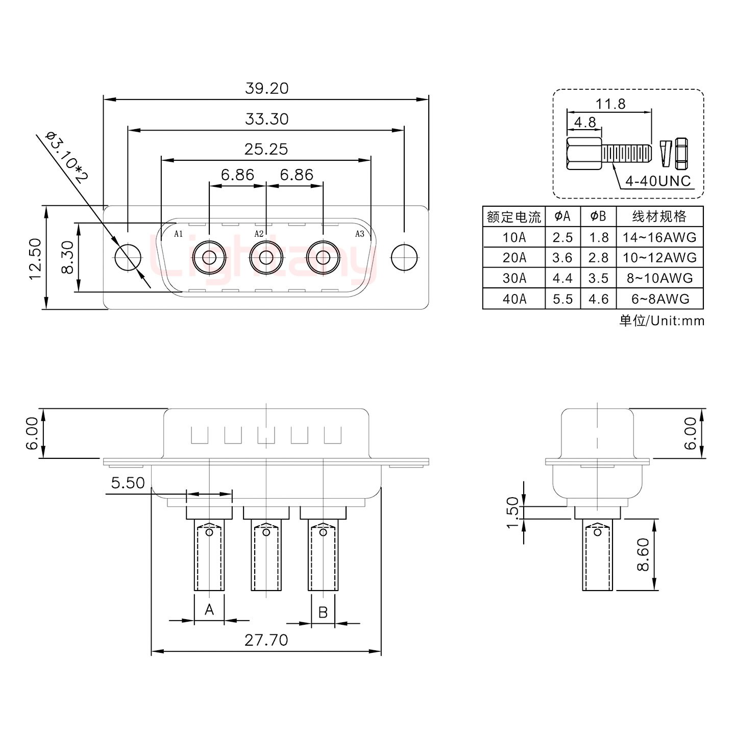 3W3公壓線式/配螺絲螺母/大電流10A