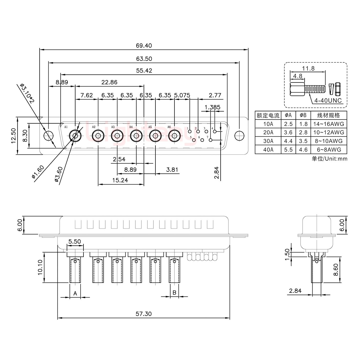 13W6B公壓線(xiàn)式/配螺絲螺母/大電流40A