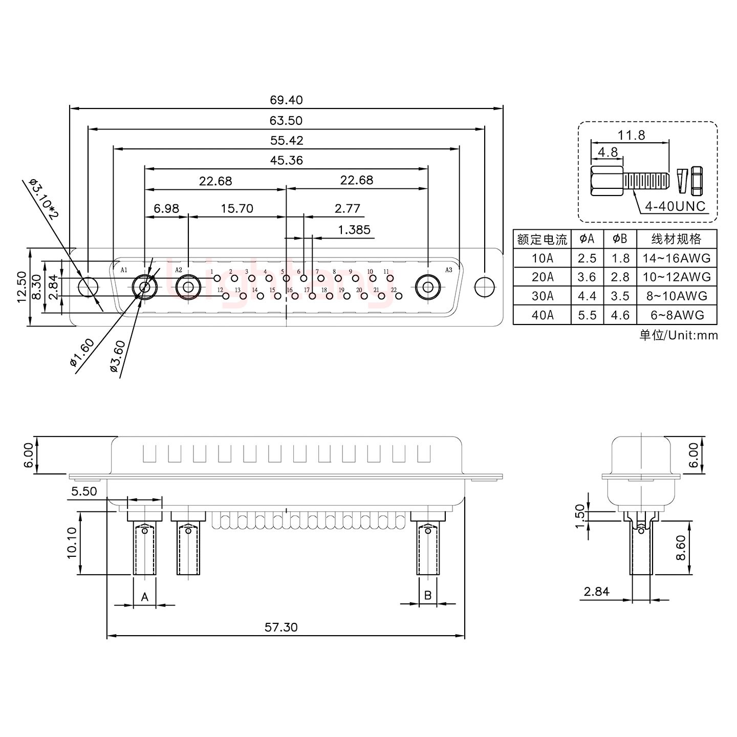 25W3公壓線式/配螺絲螺母/大電流30A