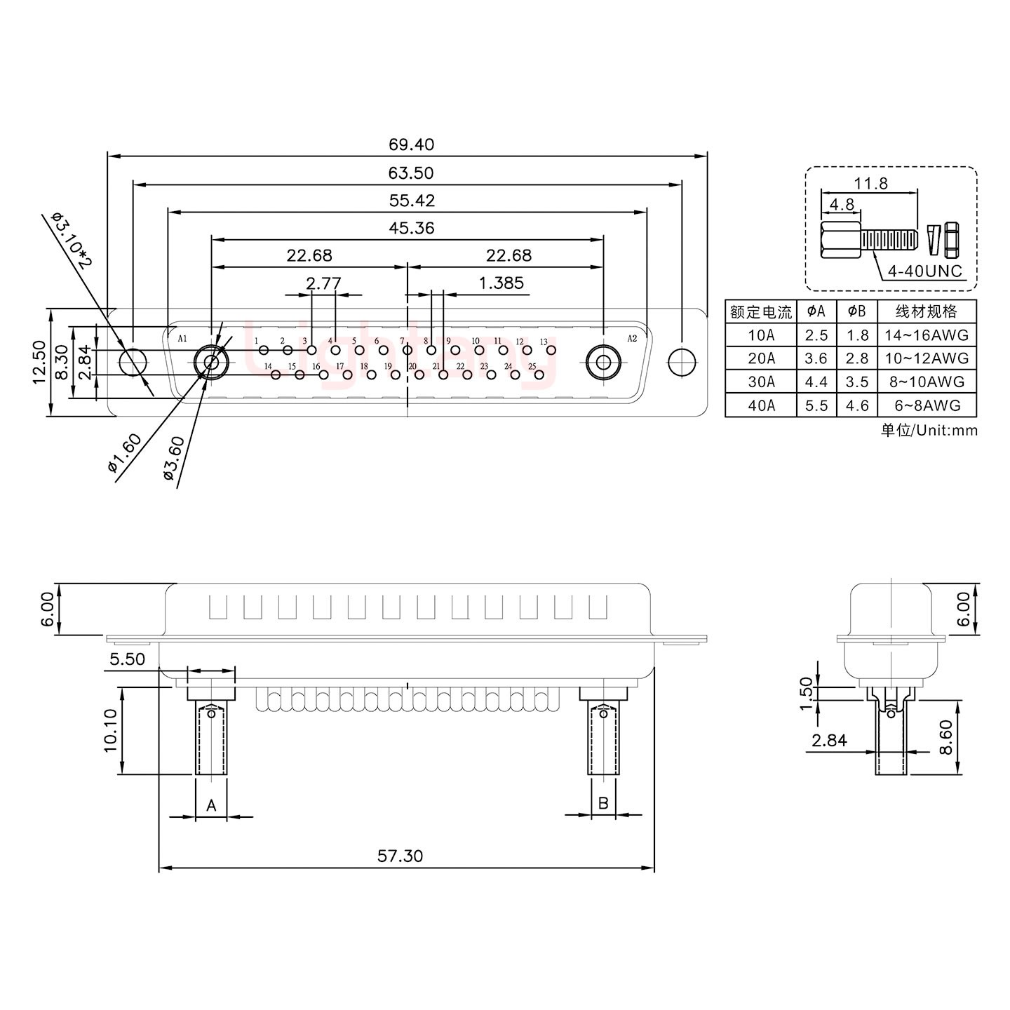 27W2公壓線式/配螺絲螺母/大電流20A