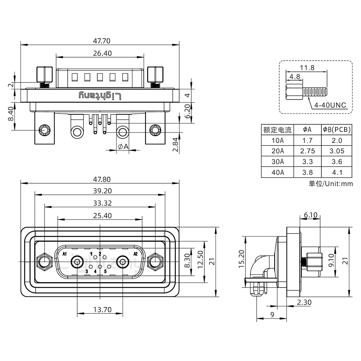 防水7W2公彎插板/鉚支架/鎖螺絲/大電流40A