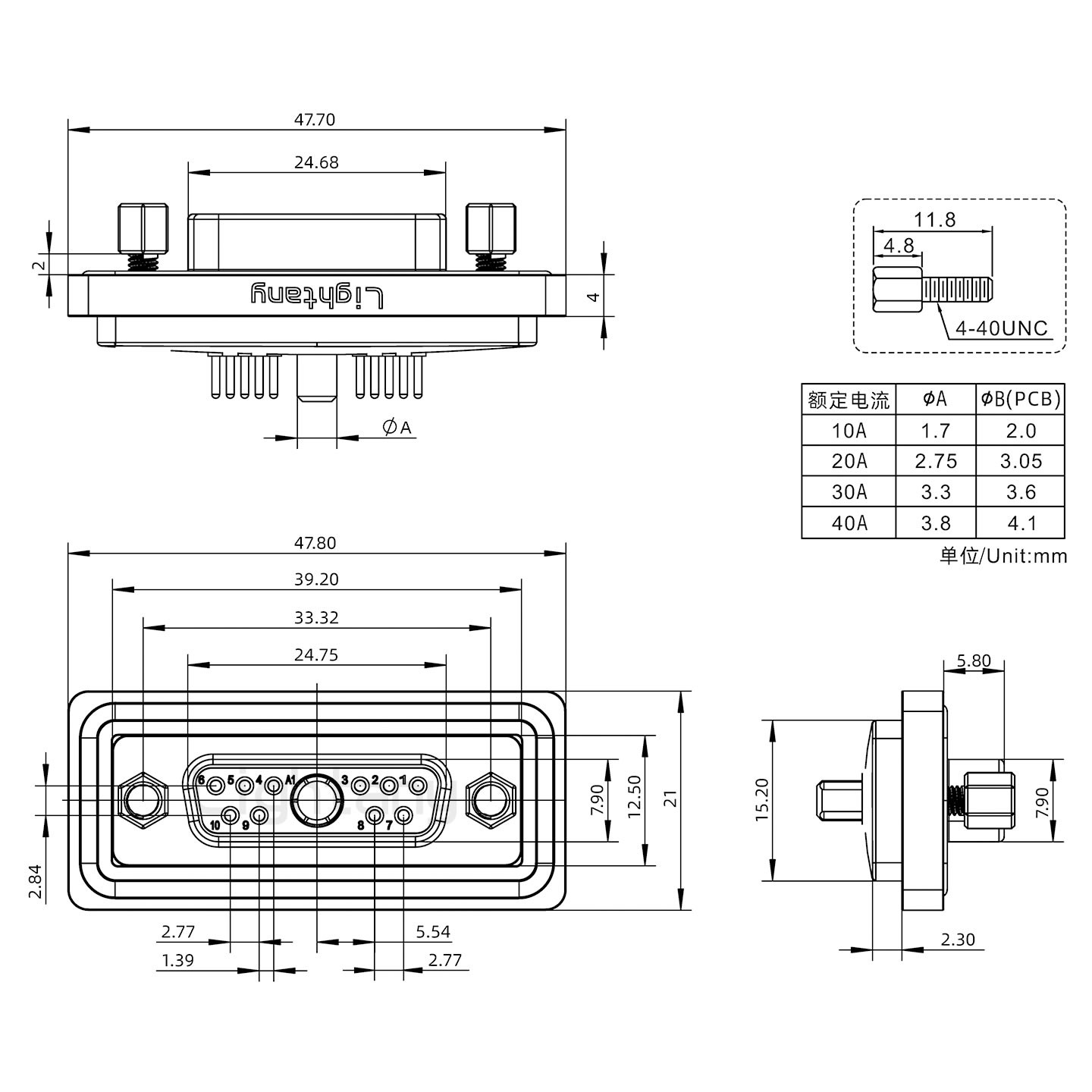 防水11W1母直插板/鎖螺絲/大電流40A