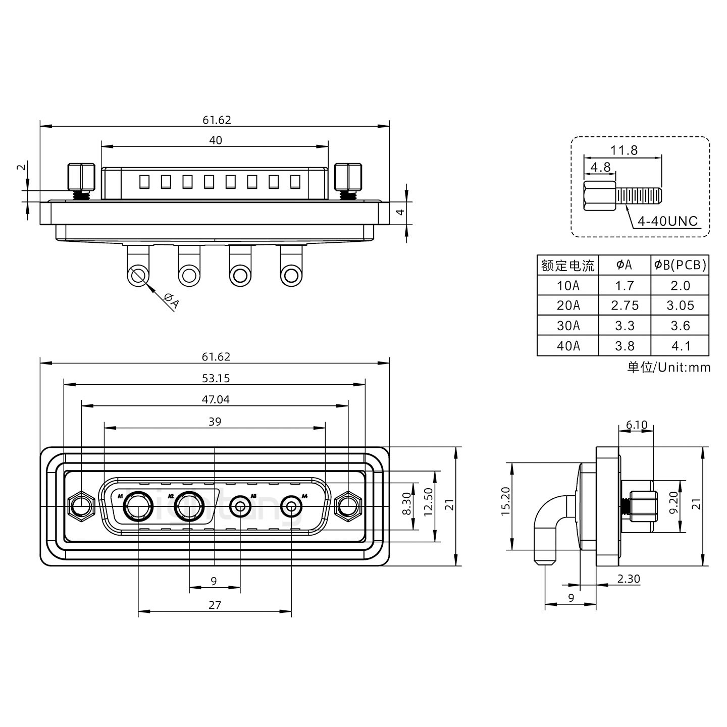 防水4V4公彎插板/鎖螺絲/大電流40A