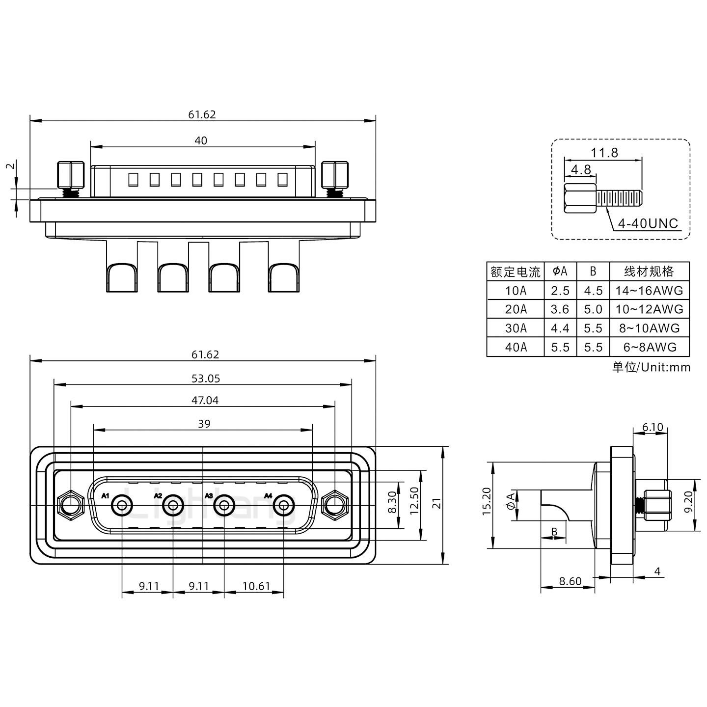 防水4W4公焊線式/鎖螺絲/大電流40A