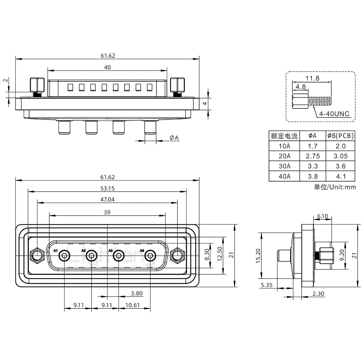 防水4W4公直插板/鎖螺絲/大電流40A