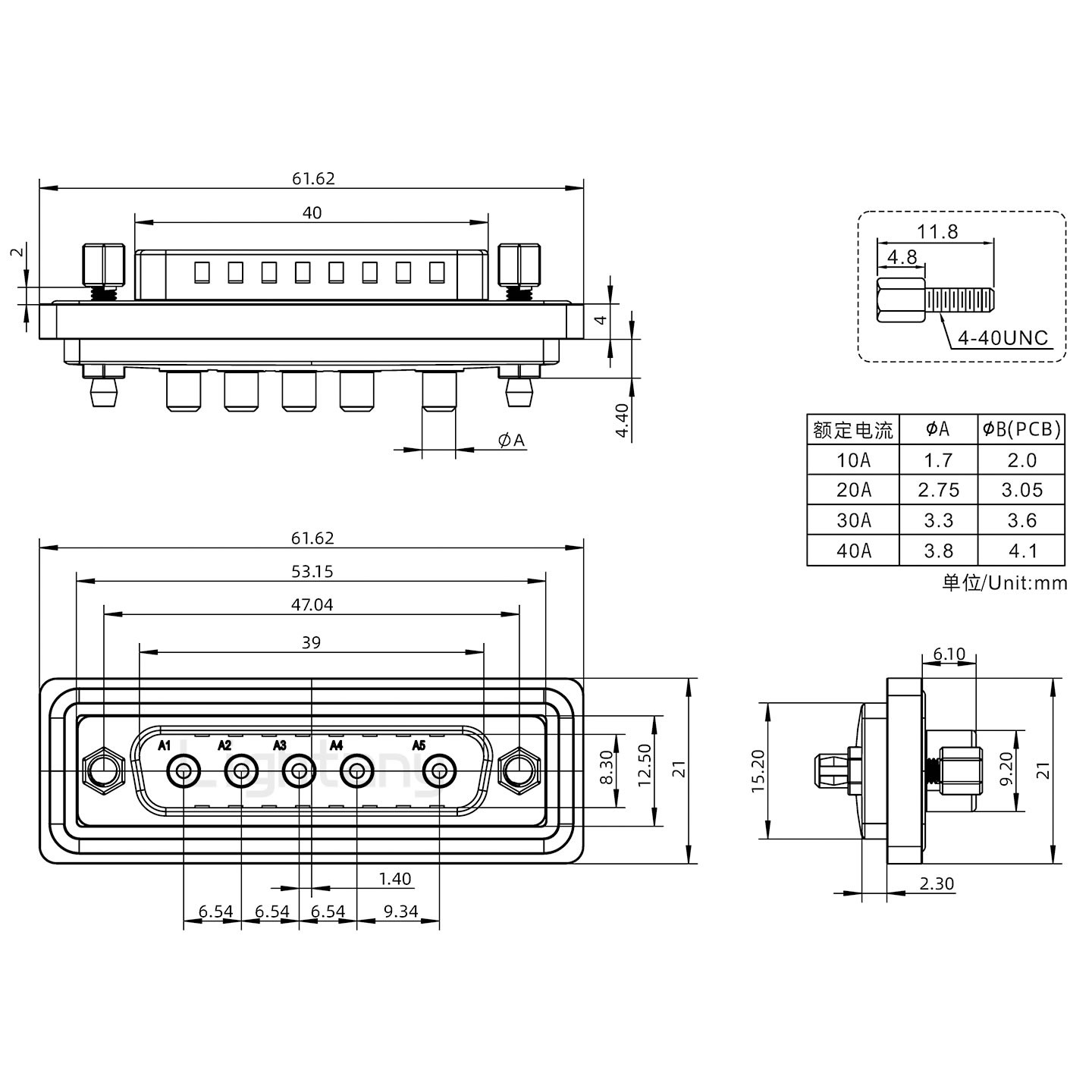 防水5W5公直插板/鉚魚叉/鎖螺絲/大電流40A