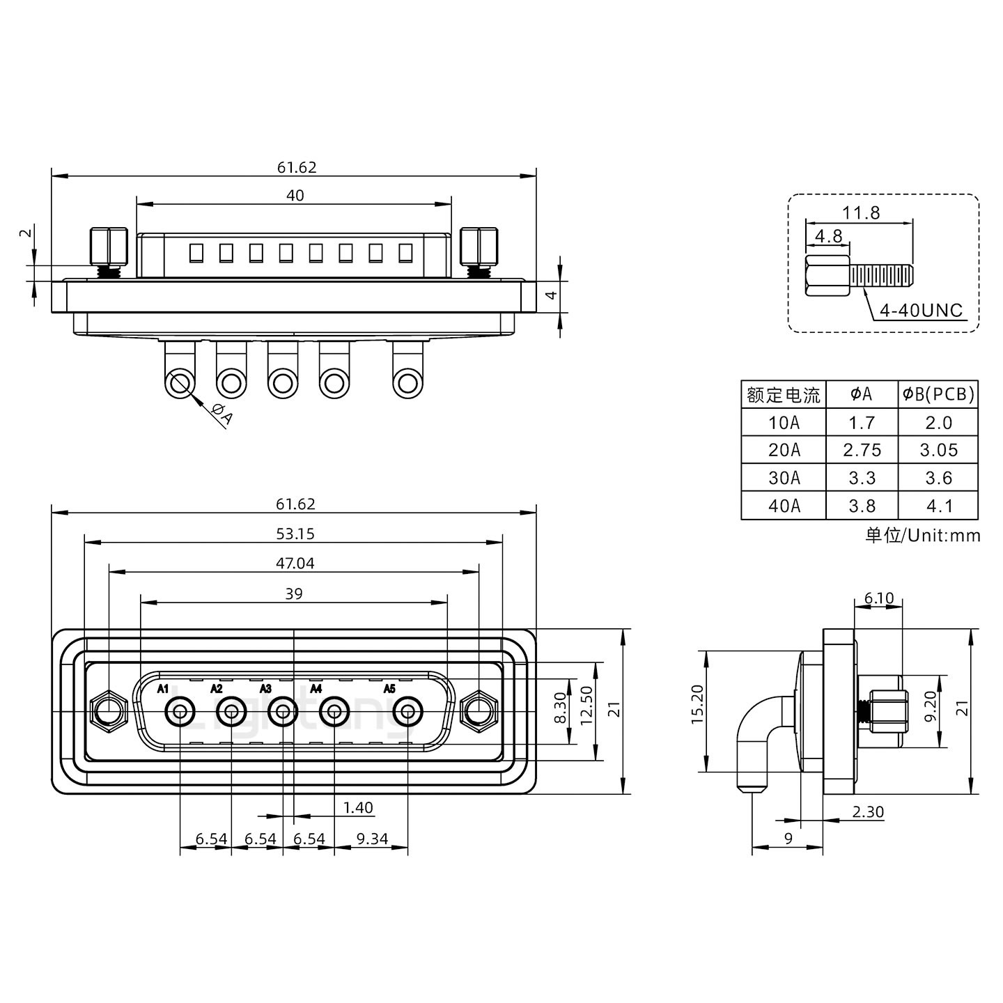 防水5W5公彎插板/鎖螺絲/大電流40A