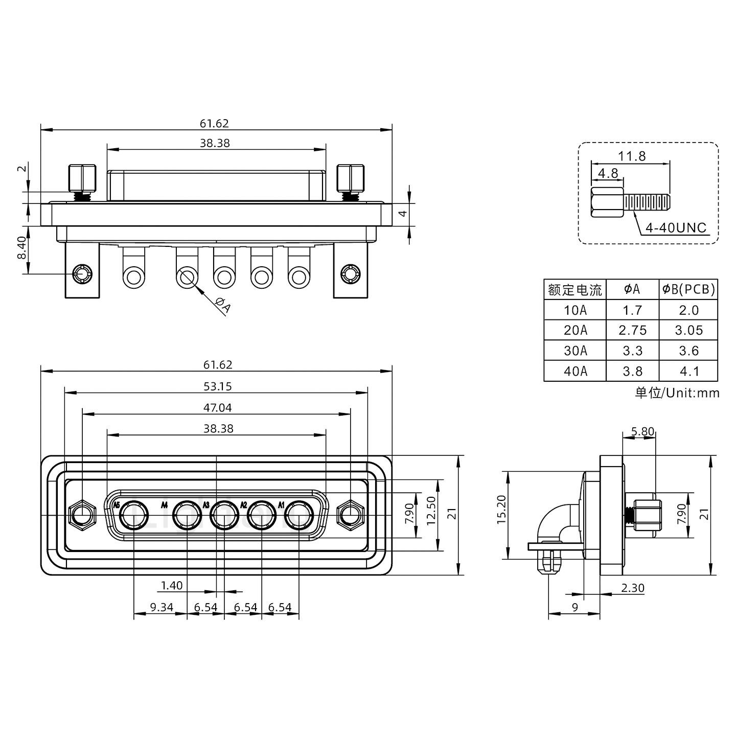 防水5W5母彎插板/鉚支架/鎖螺絲/大電流40A