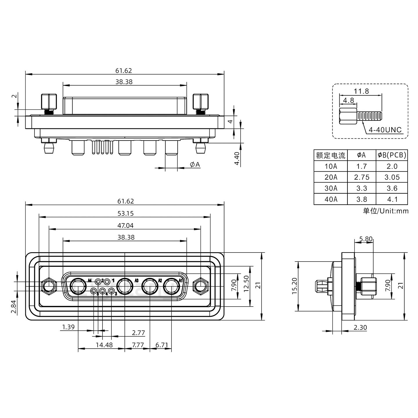 防水9W4母直插板/鉚魚叉/鎖螺絲/大電流40A