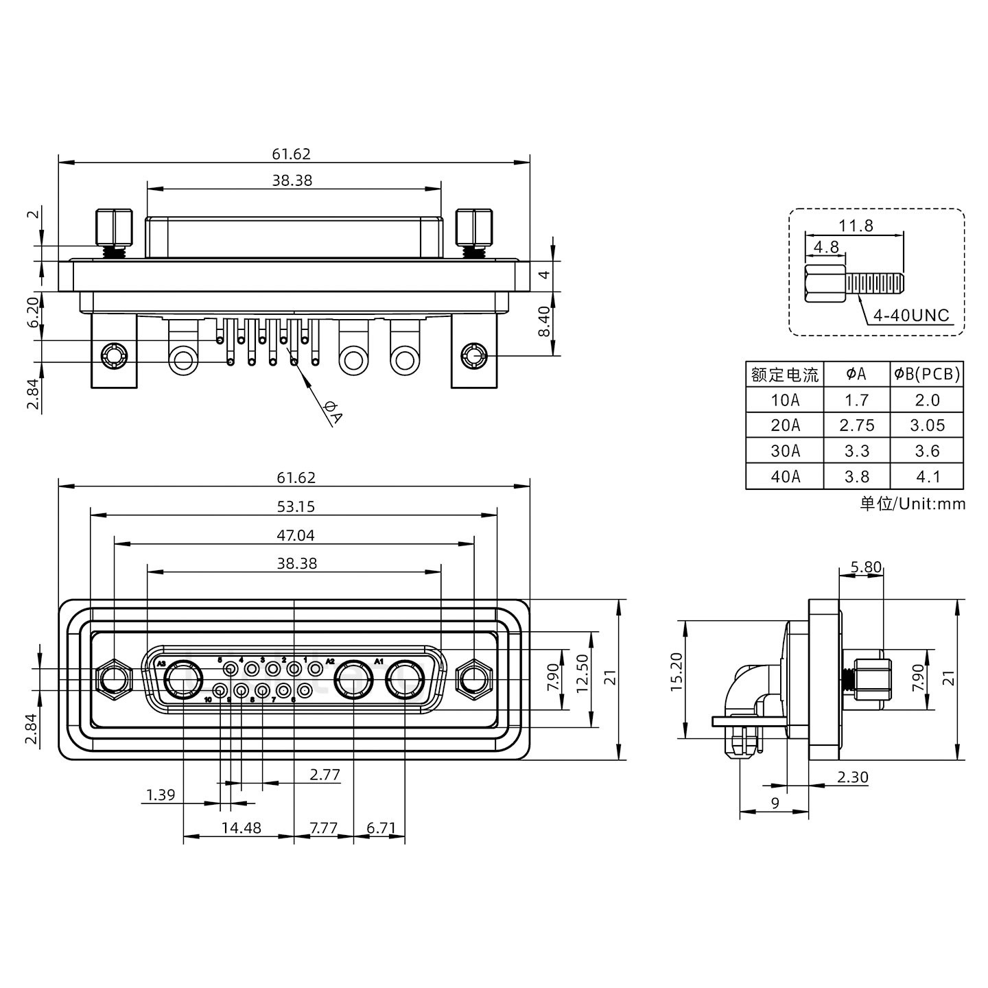 防水13W3母彎插板/鉚支架/鎖螺絲/大電流40A