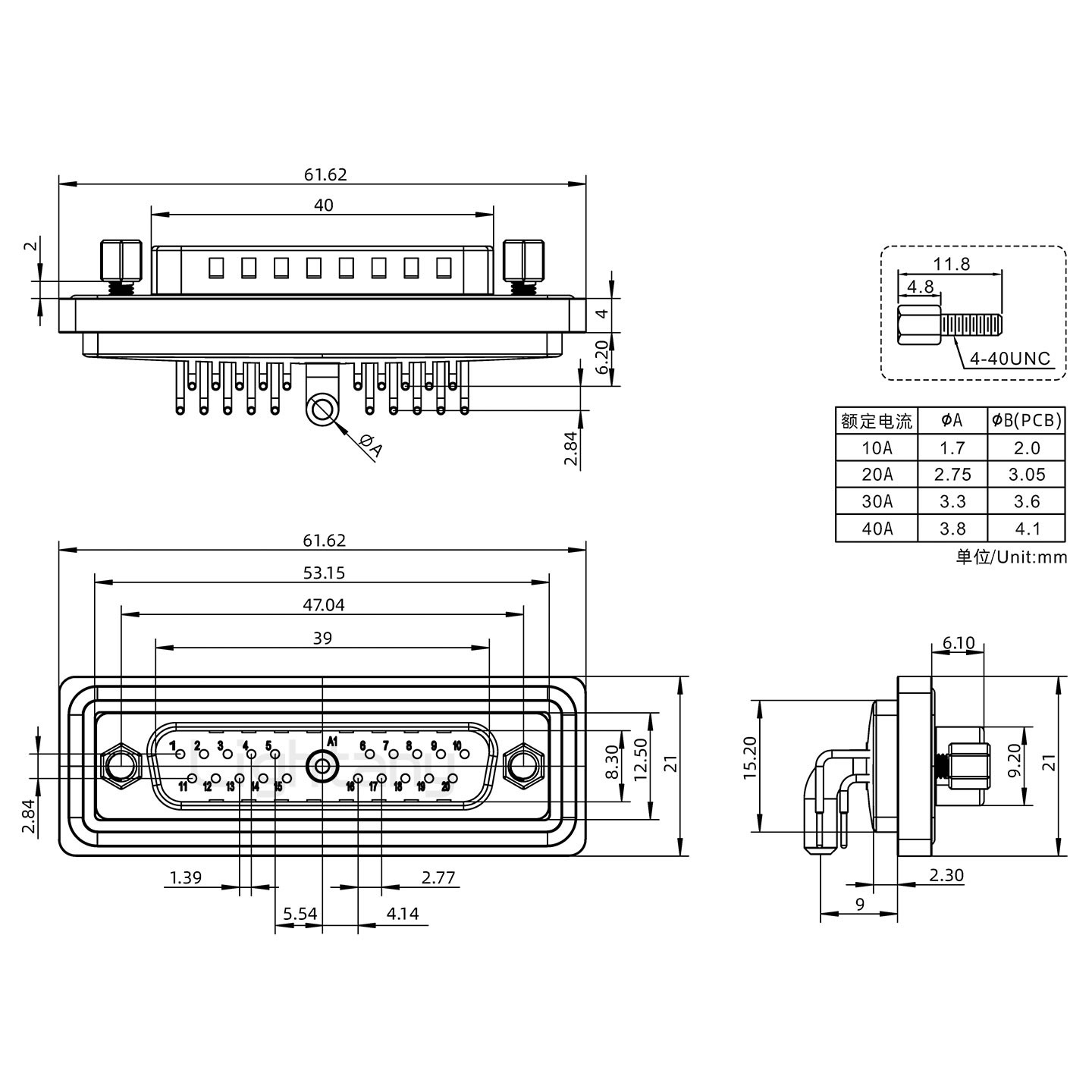 防水21W1公彎插板/鎖螺絲/大電流40A