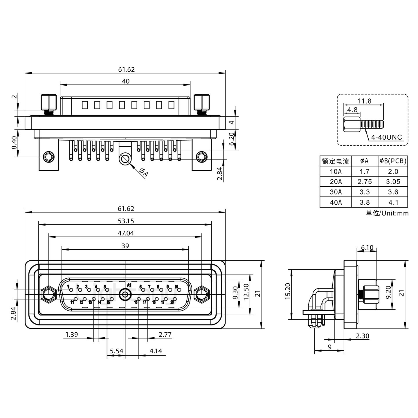 防水21W1公彎插板/鉚支架/鎖螺絲/大電流40A