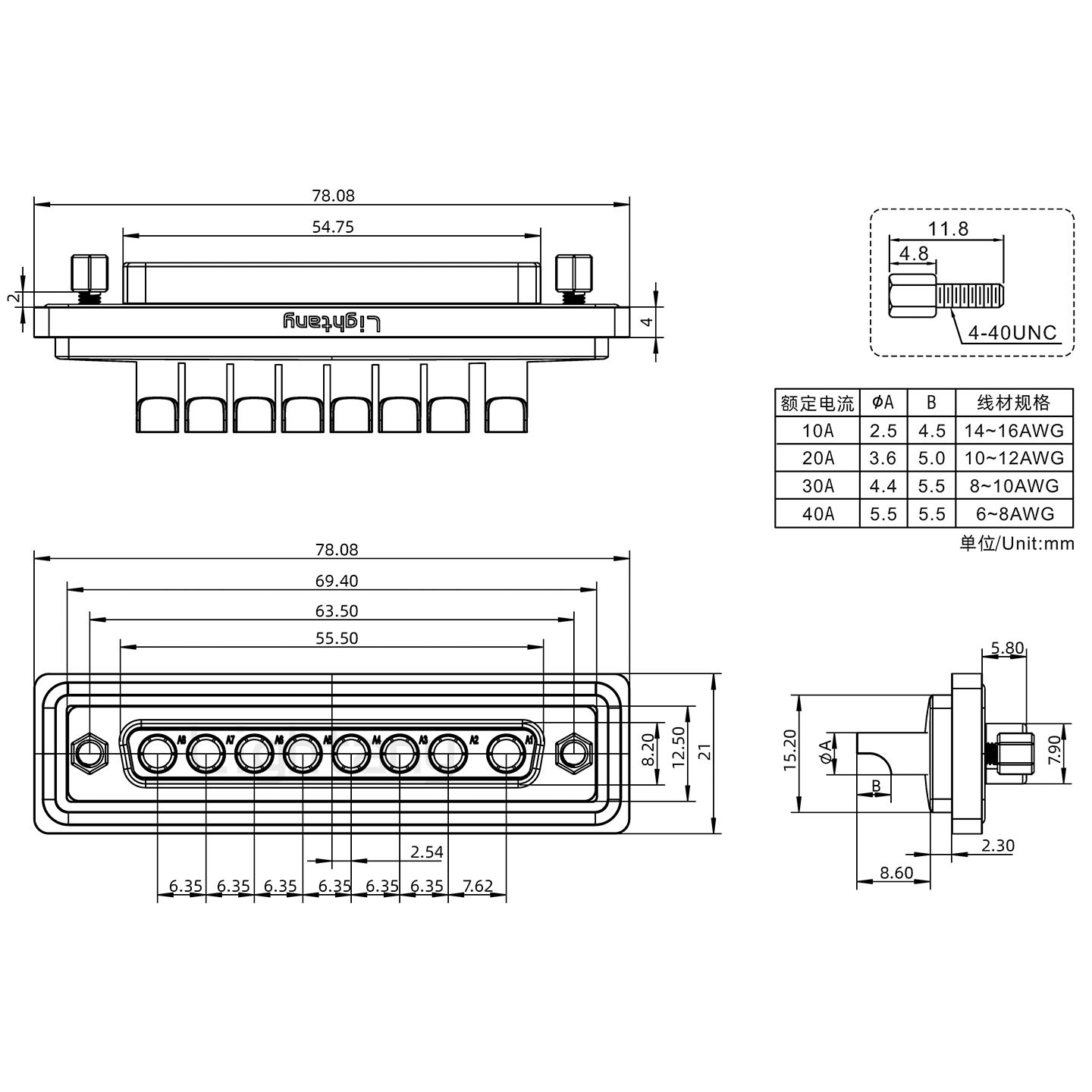 防水8W8母焊線(xiàn)式/鎖螺絲/大電流40A