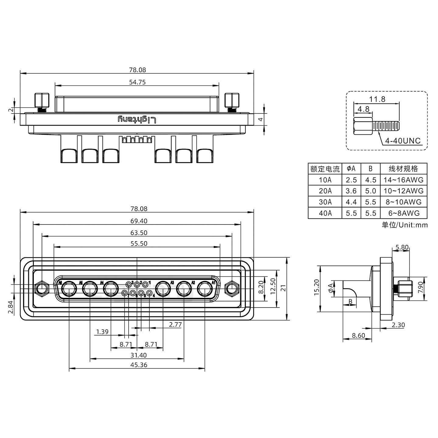 防水13W6A母焊線式/鎖螺絲/大電流40A