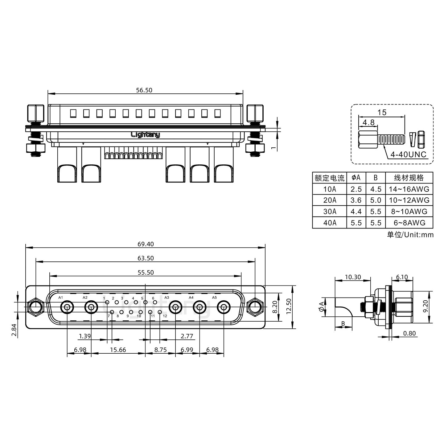 17W5公焊線式/鎖螺絲螺母+防水墊片/大電流40A