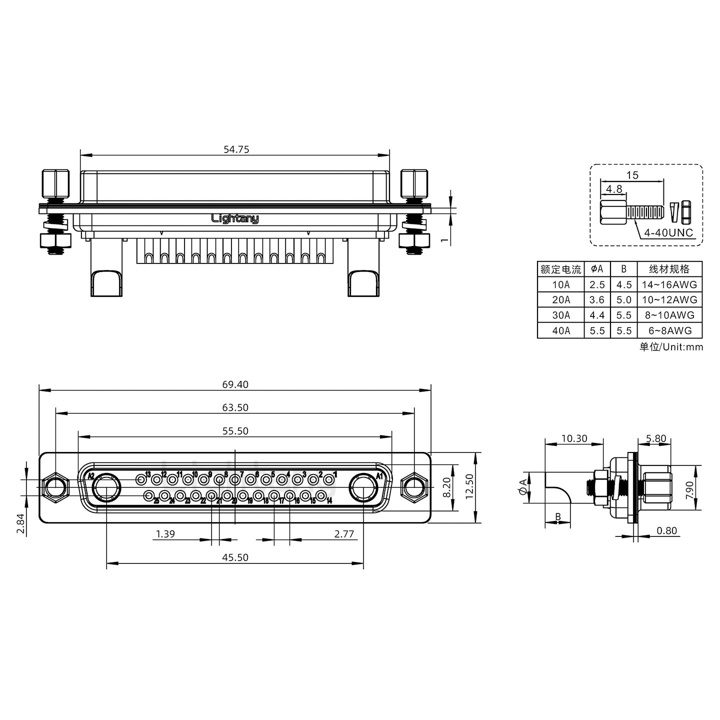 24W7母焊線式/鎖螺絲螺母+防水墊片/大電流40A