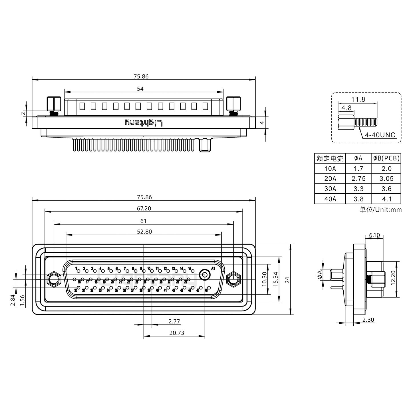 防水47W1公直插板/鎖螺絲/大電流40A