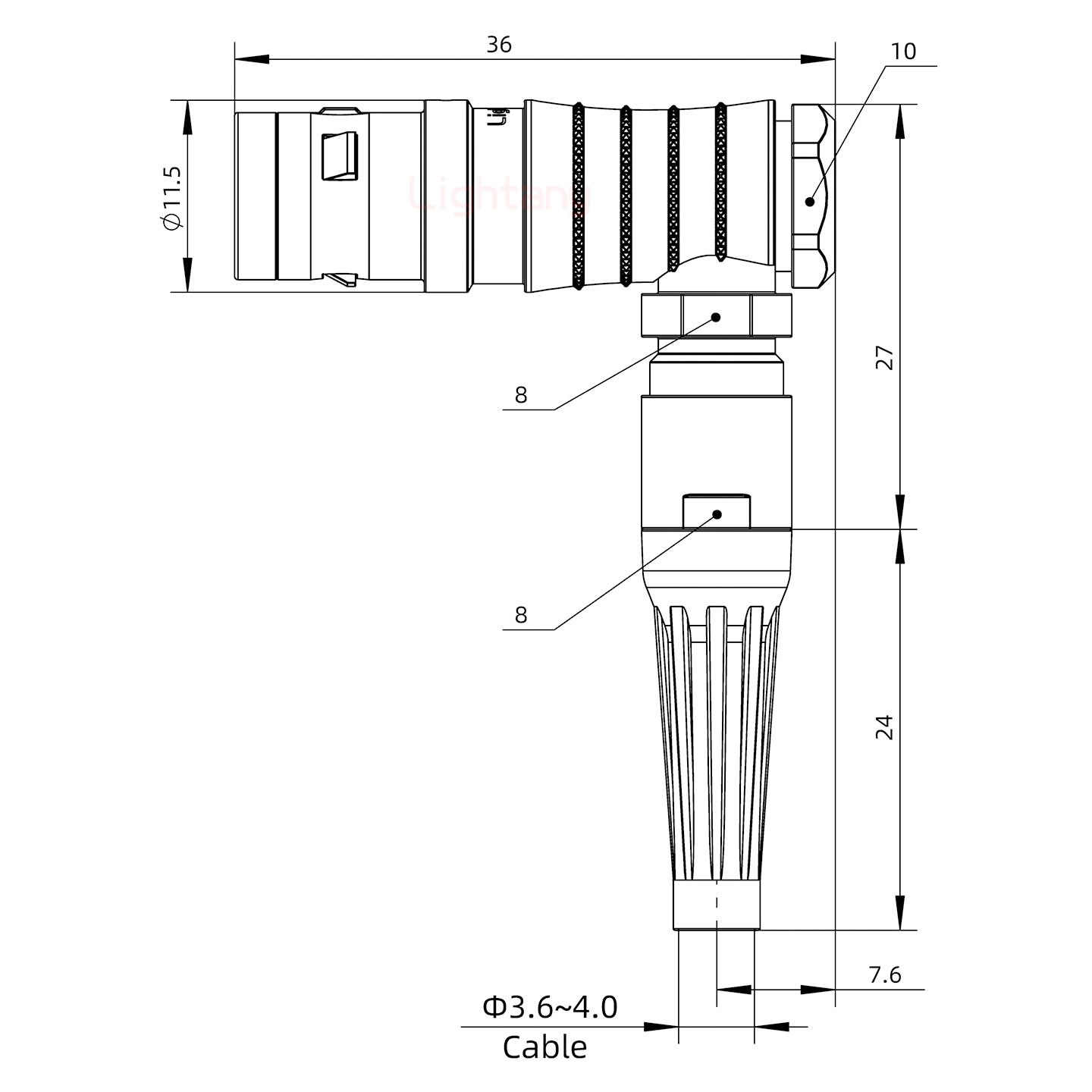 FHG.0K.003.CLAC40Z推拉自鎖帶護套彎式插頭