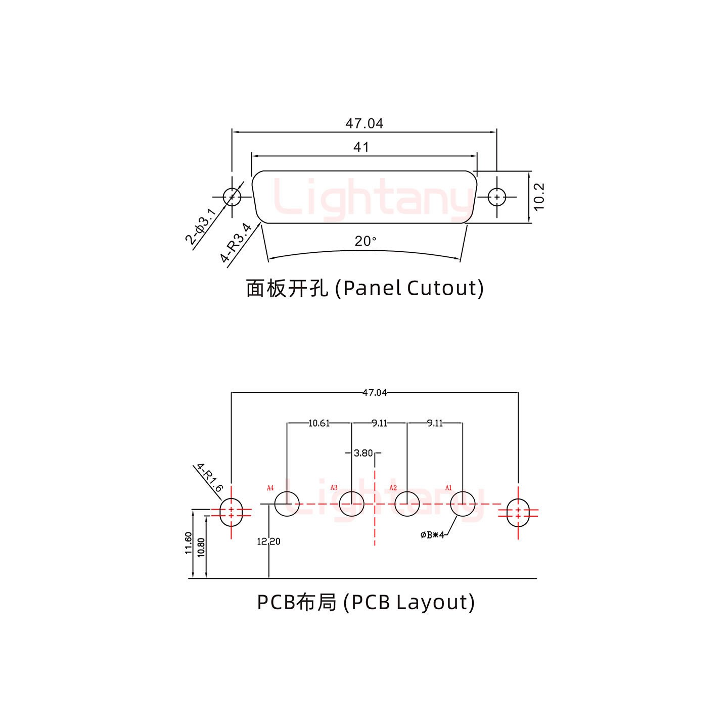 4W4母PCB彎插板/鉚支架10.8/大電流10A