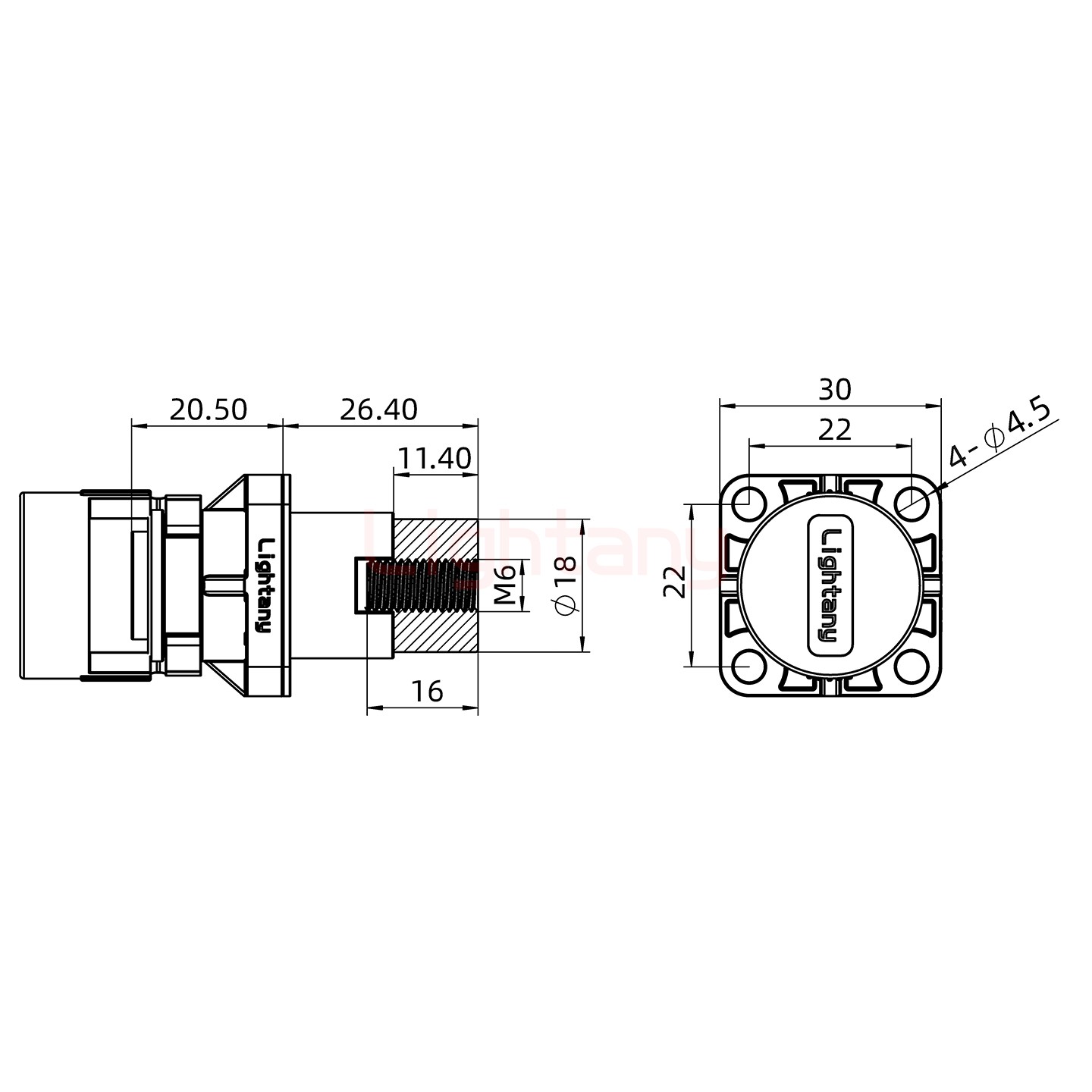 LTC1020SI-M1BL內(nèi)螺紋穿墻插座 100/150/200A 黑色