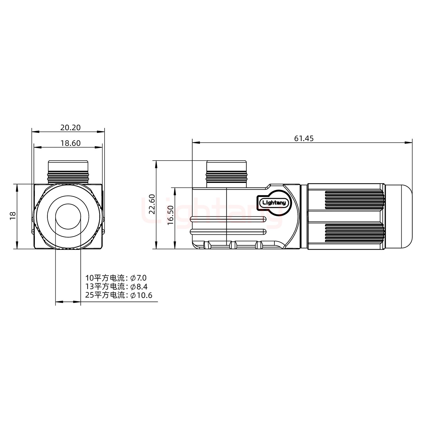 LTC0625-F1BR彎式插頭 25平方 120A 黑色