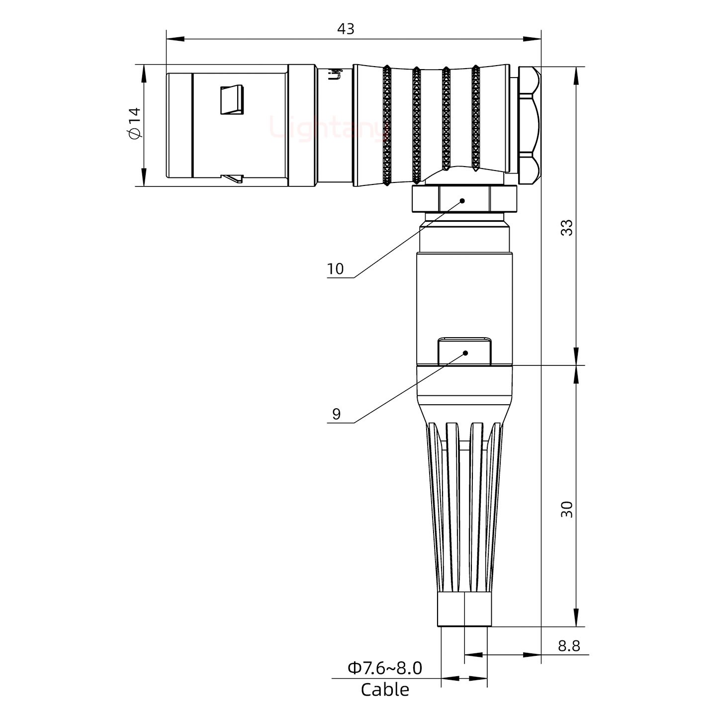 FHG.1K.014.CLAK80Z推拉自鎖帶護(hù)套彎式插頭