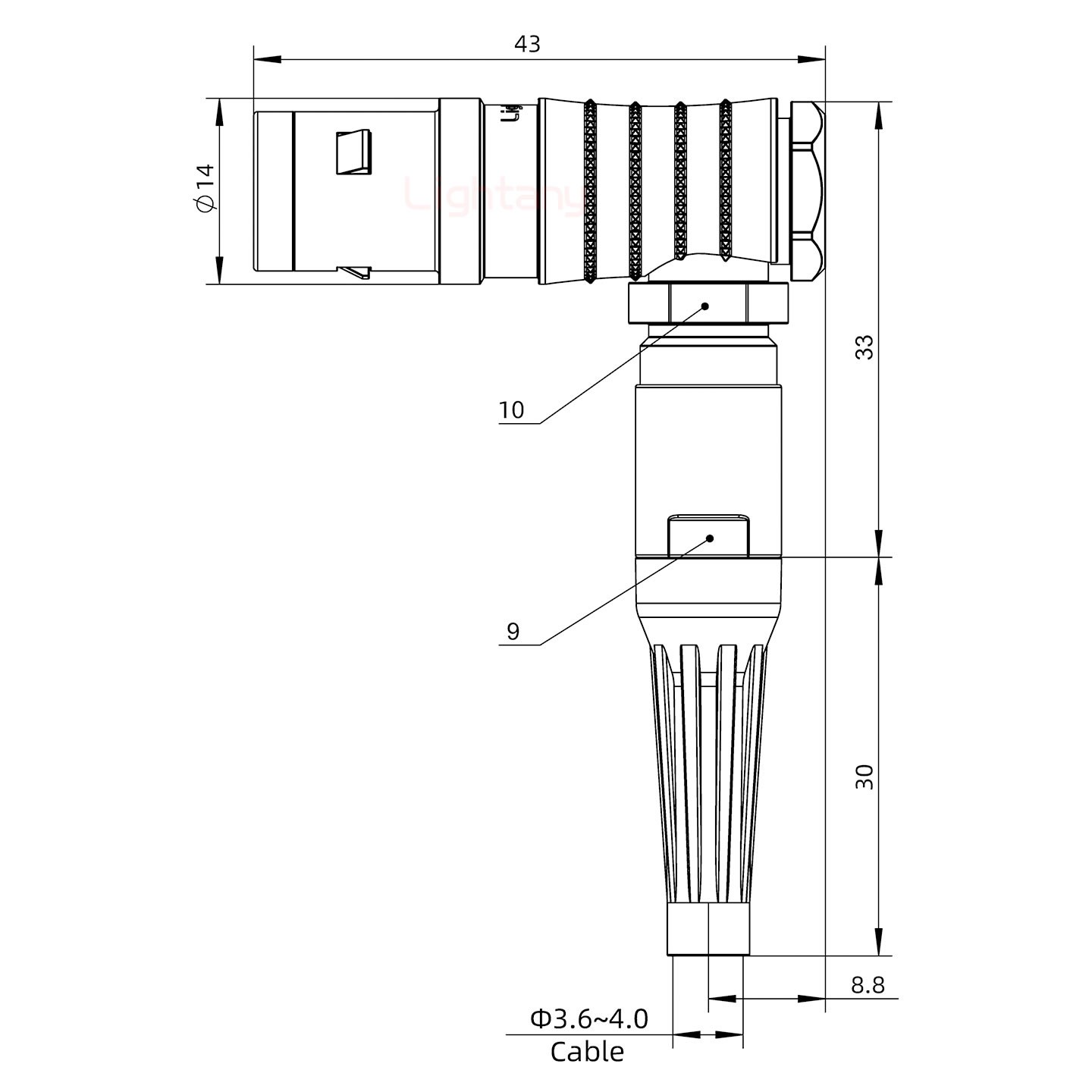 FHG.1K.014.CLAC40Z推拉自鎖帶護(hù)套彎式插頭