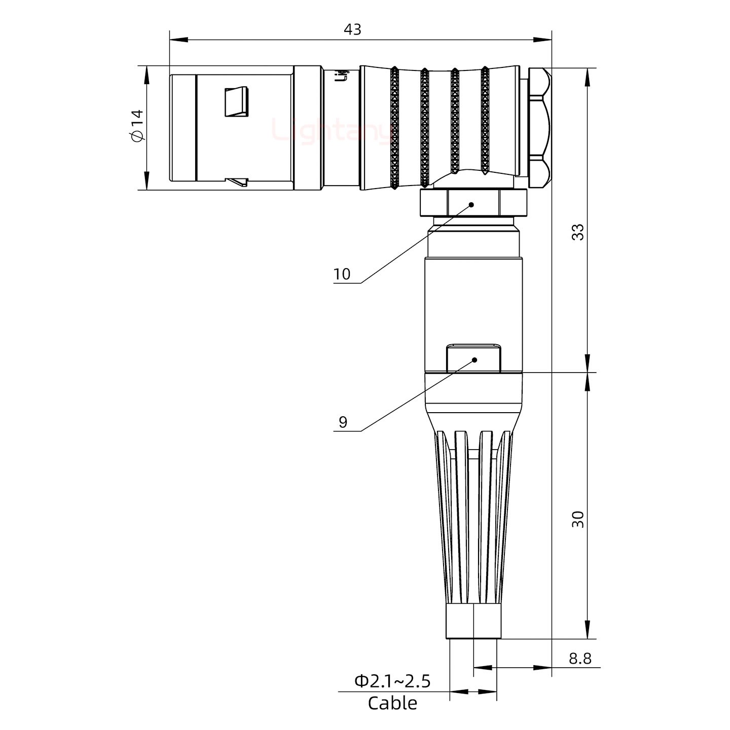 FHG.1K.004.CLAC25Z推拉自鎖帶護套彎式插頭