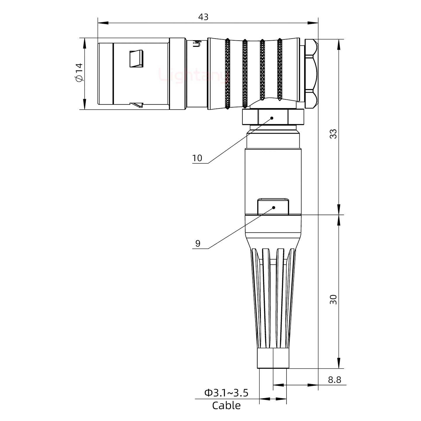 FHG.1K.006.CLAC35Z推拉自鎖帶護套彎式插頭